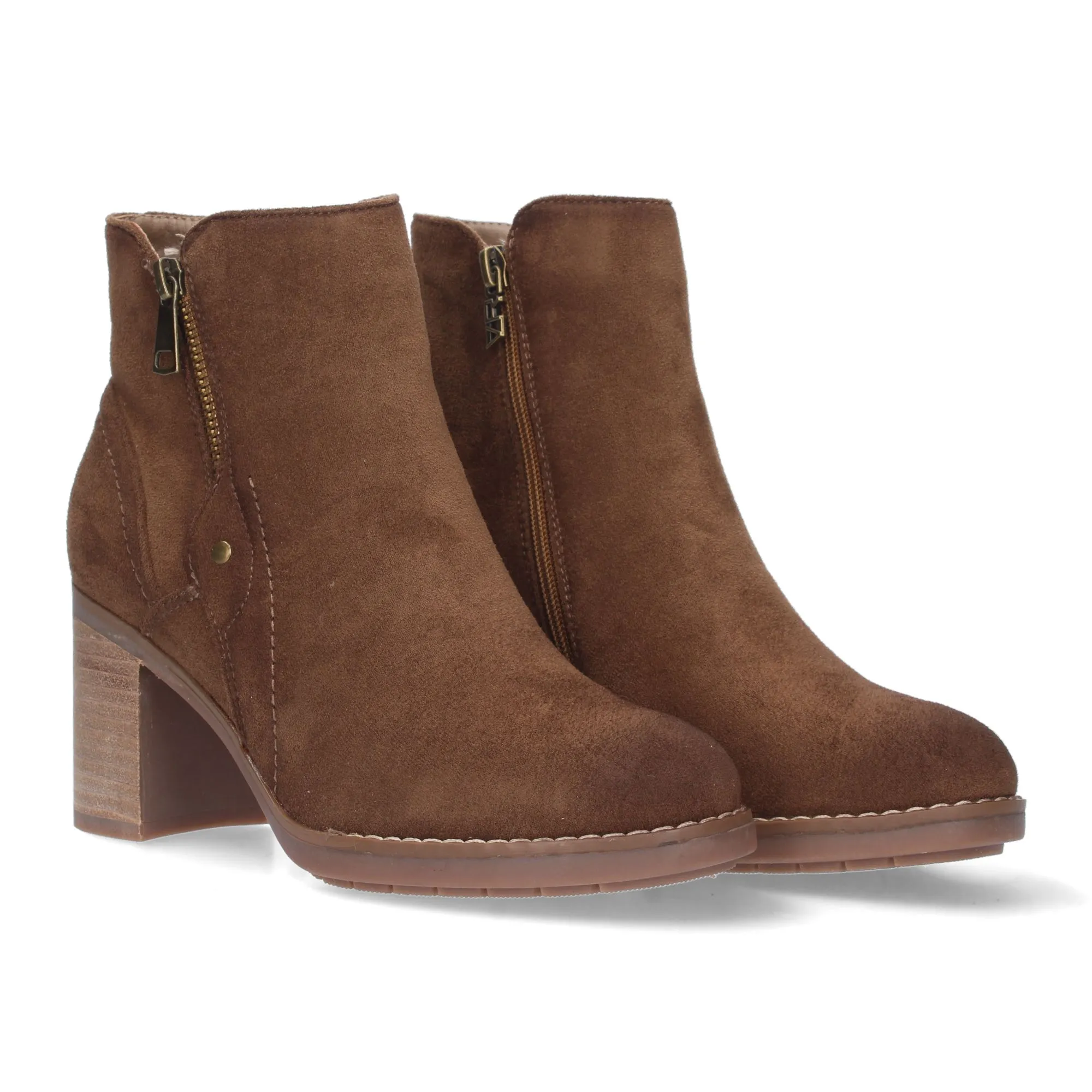 Botines color marrón de tacón medio cremallera mujer VR3-507
