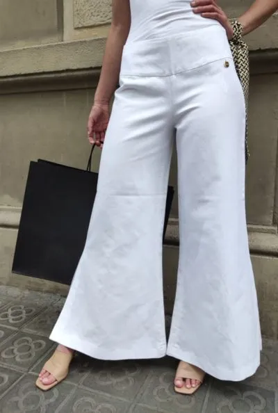 Pantalón Palazzo Blanco-Lino/Algodón Organico