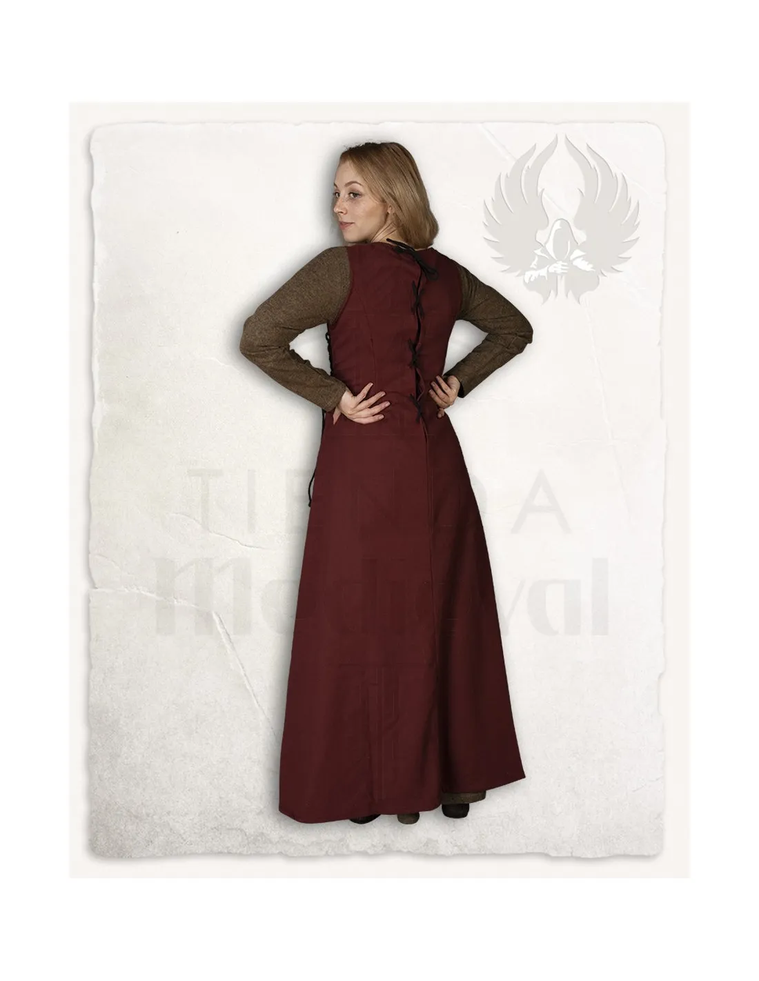 Vestido medieval de lona modelo Uma, burdeos